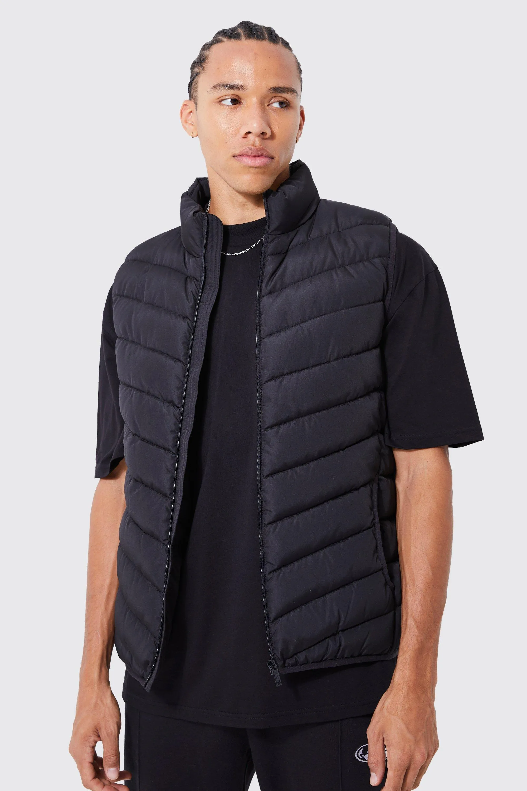 Tall Quilted Funnel Neck Zip Through Vest