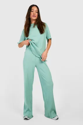 Tall Rib Lettuce Hem Wide Leg Pants