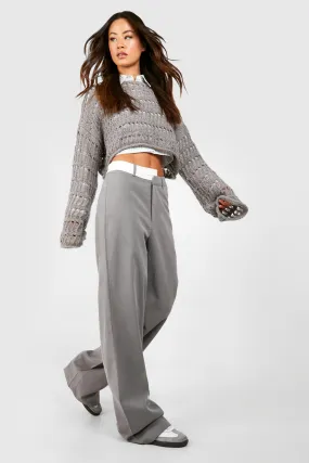 Tall Woven Fold Over Waist Detail Pants