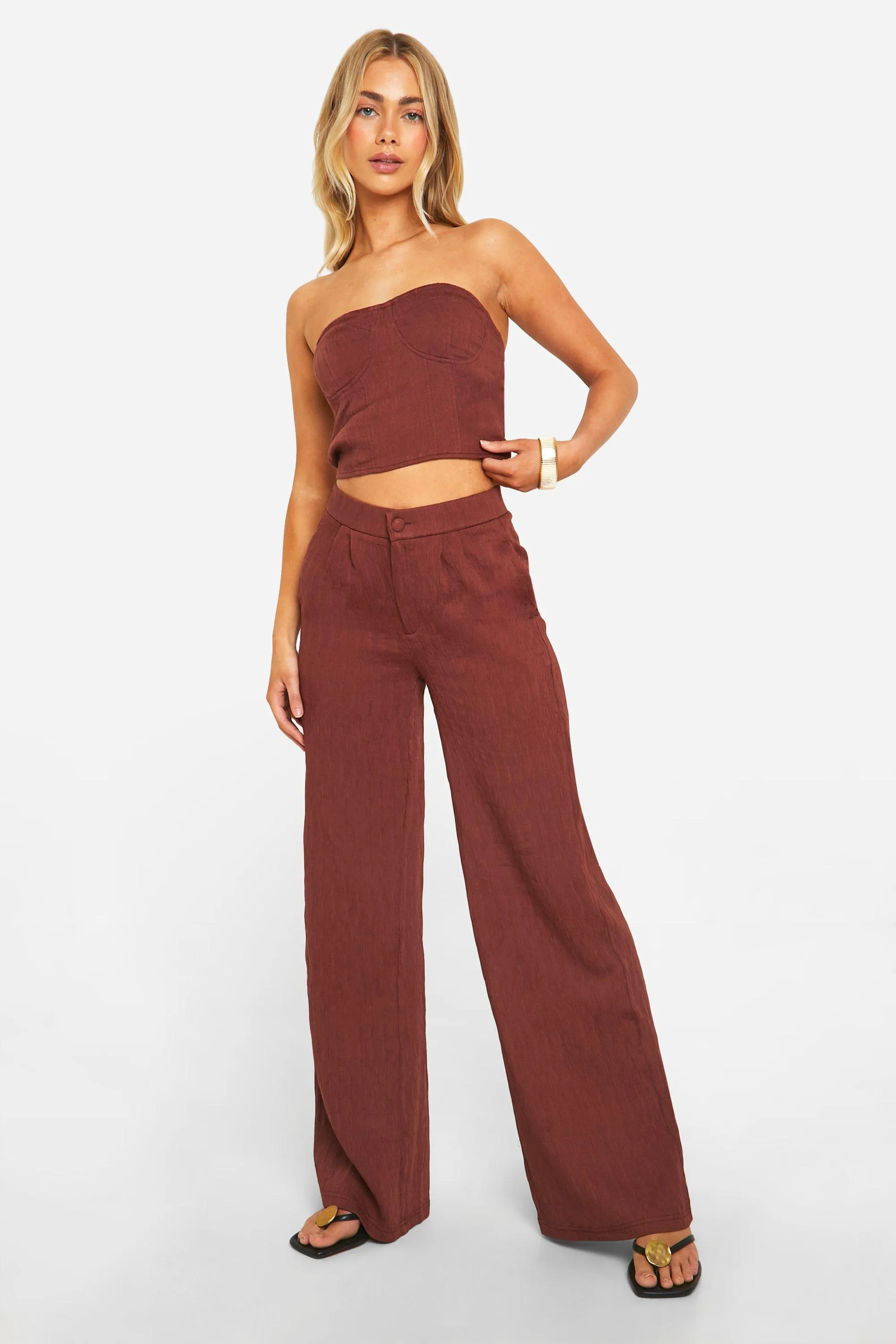 Textured Crinkle Wide Leg Pants