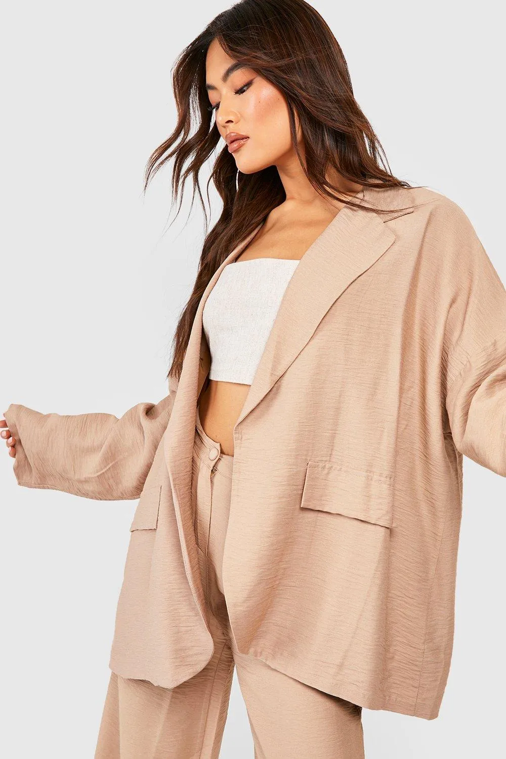 Textured Drop Shoulder Oversized Blazer