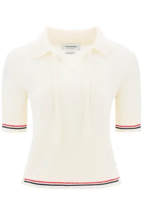 THOM BROWNE Merino Wool Polo Shirt with Signature Stripe