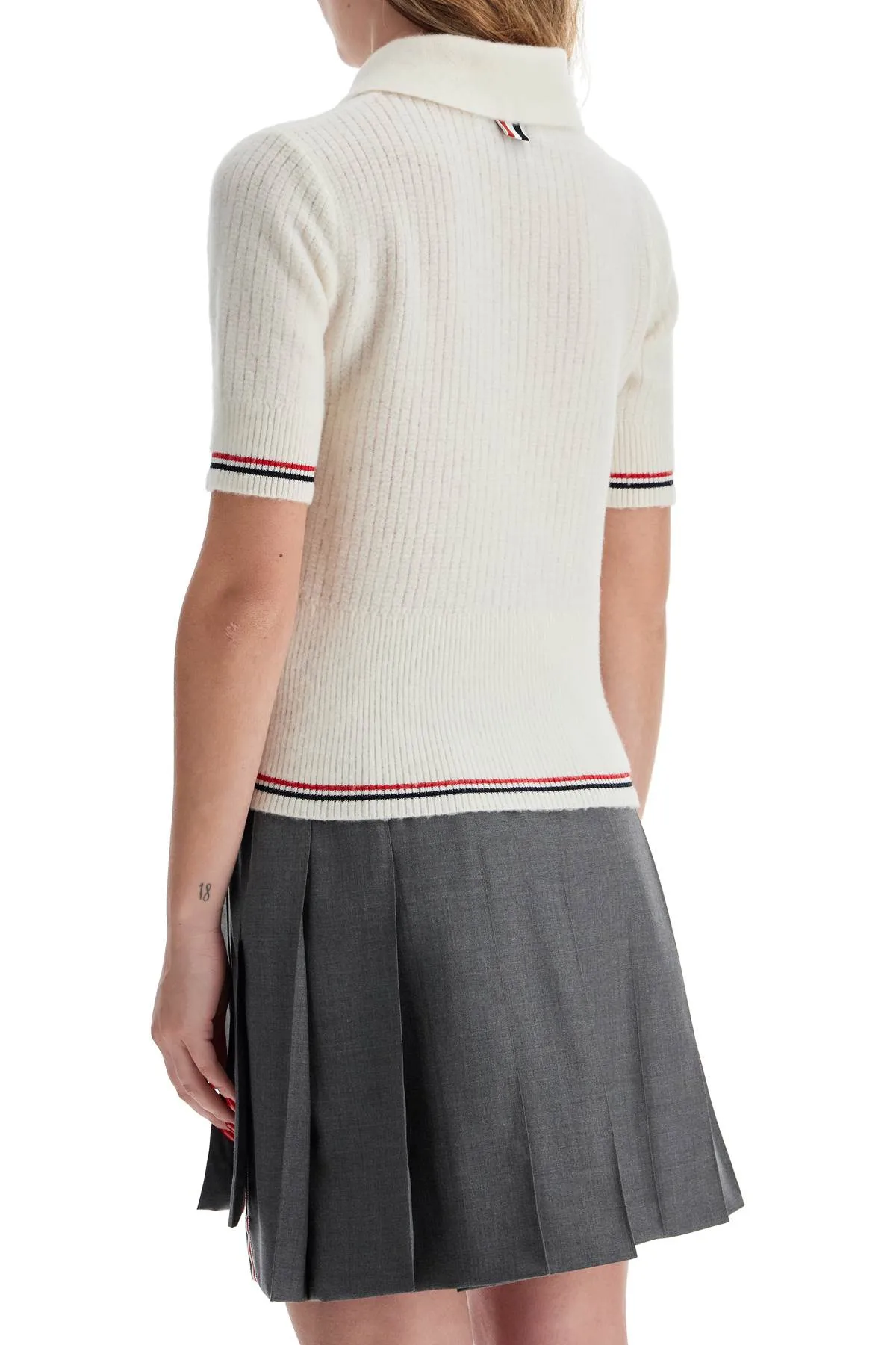 THOM BROWNE Merino Wool Polo Shirt with Signature Stripe