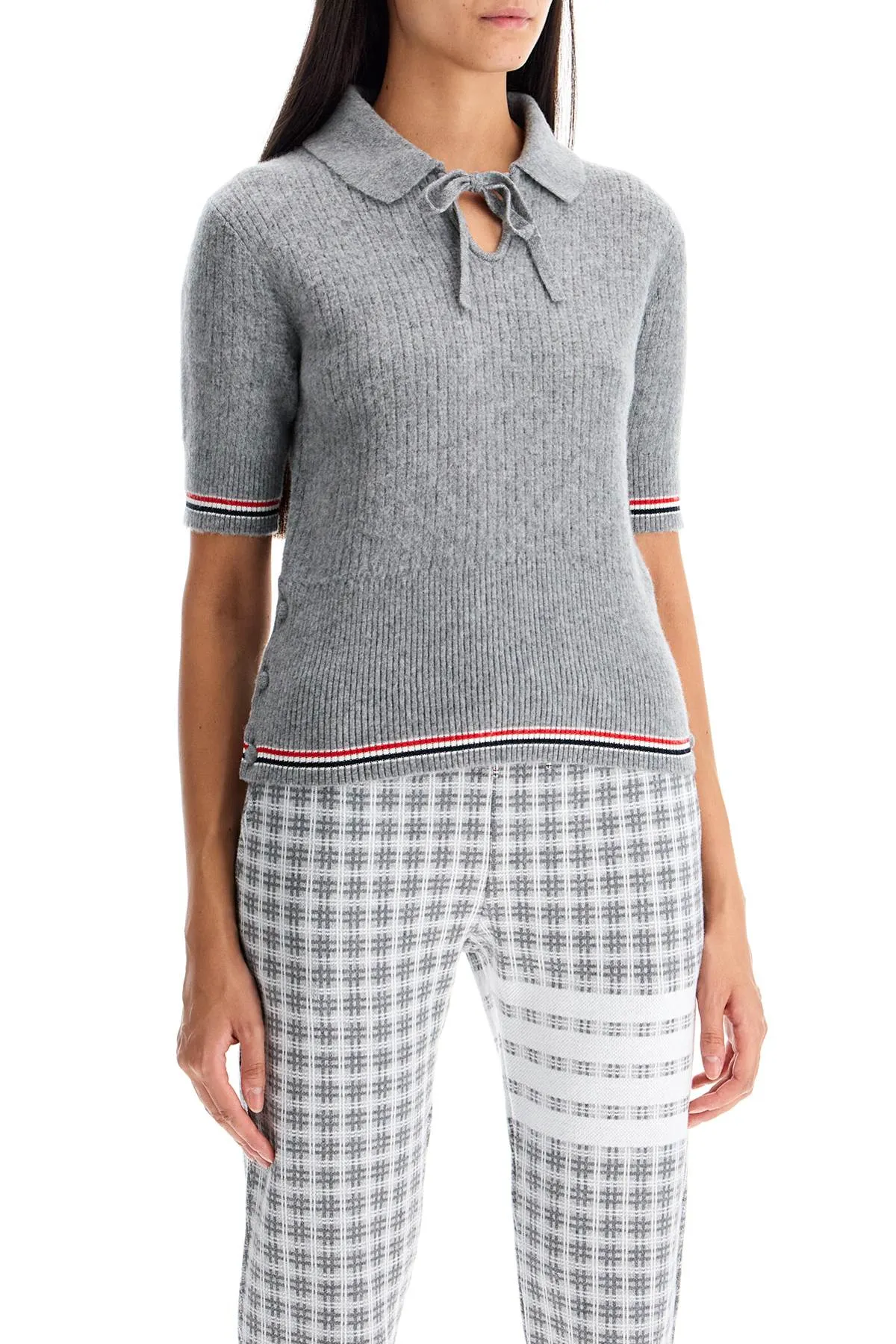 THOM BROWNE Merino Wool Polo Shirt with Signature Stripe