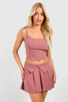 Tie Shoulder Seam Detail Cami & Pleated Mini Skirt