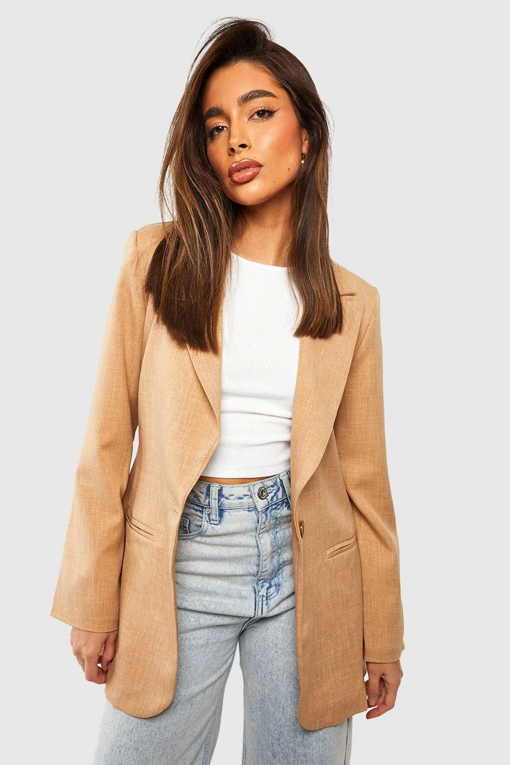 Tonal Linen Look Relaxed Fit Blazer