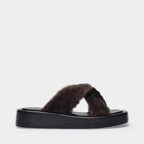 Tresse Shearling Platform Sandals in Brown Leather