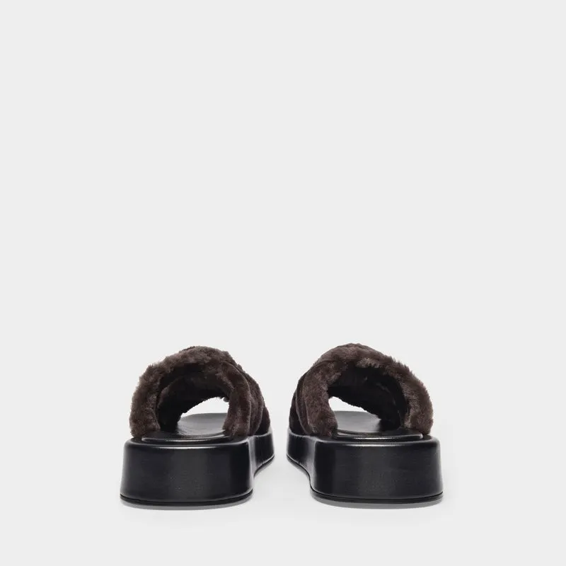 Tresse Shearling Platform Sandals in Brown Leather