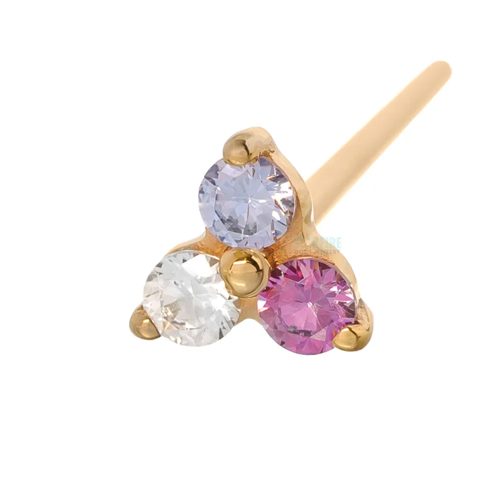 Tri Prong Cluster Nostril Screw in Gold with Purple Ombre CZ's