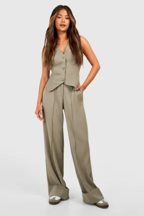 Turn Cuff Wide Leg Relaxed Fit Dress Pants