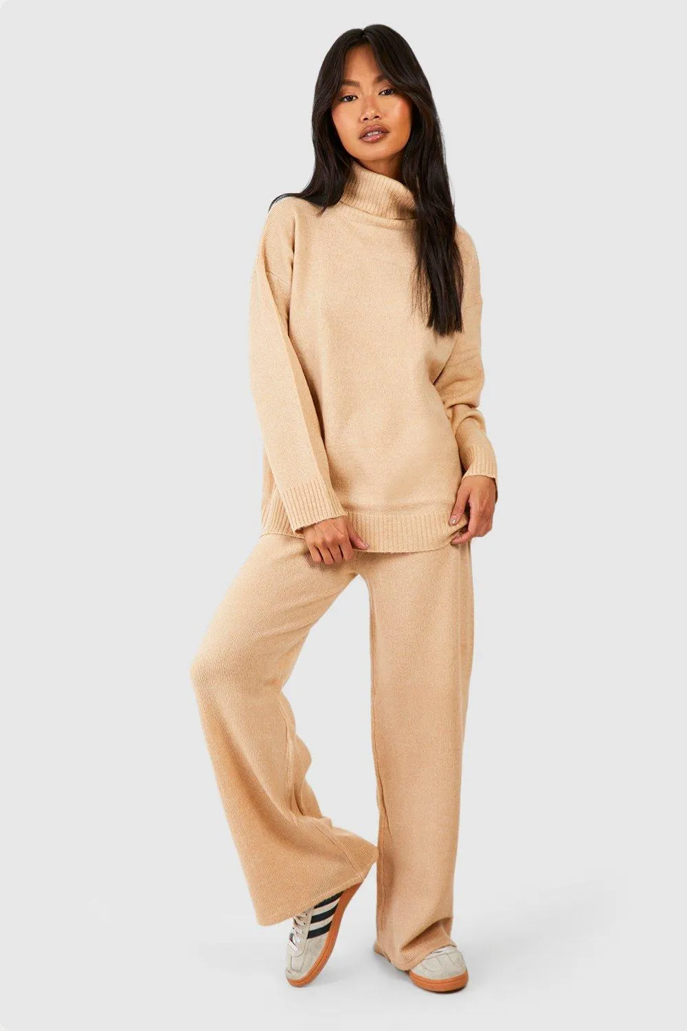 Turtleneck Sweater And Wide Leg Pants Set