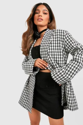 Tweed Flannel Double Breasted Frayed Hem Tailored Blazer