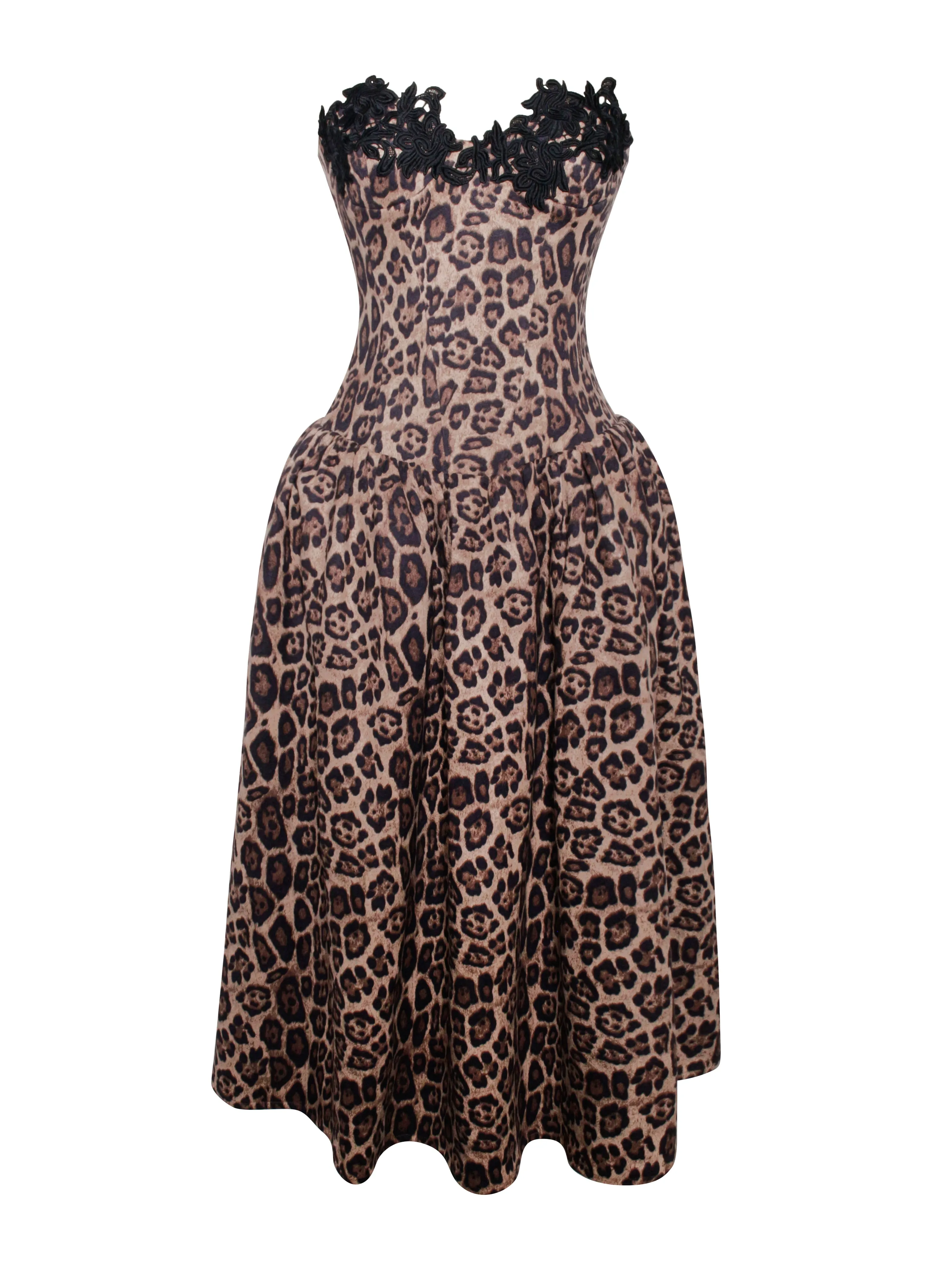 Uchenna Cheetah Print Stretchy Strapless Midi Dress with lace trim