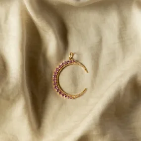 Vintage Inspired Crescent Moon Pendant Charm Pink Sapphire