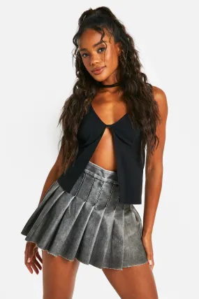 Vintage Look Faux Leather Pleated Tennis Skirt