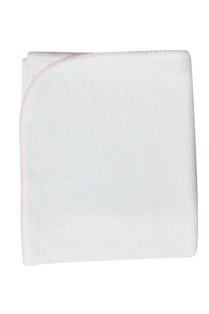 White Bubble Baby Blanket, Pink Picot Trim