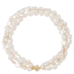 White Coin Pearl 12mm Multi-Strand Necklace