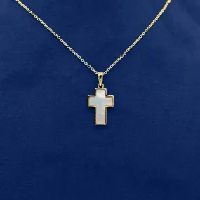 White Enamel Gold Cross Necklace