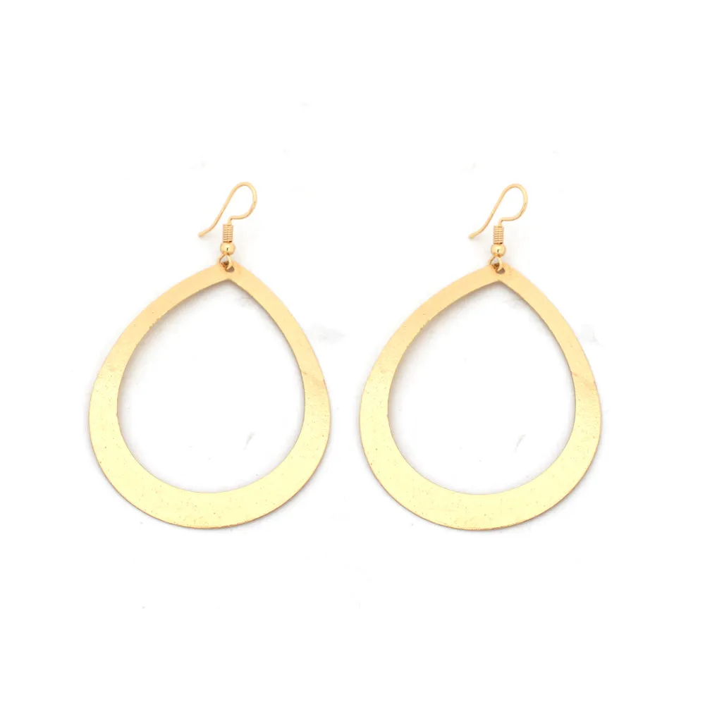 White gold Cut-out Teardrop Hoop Drop Earring