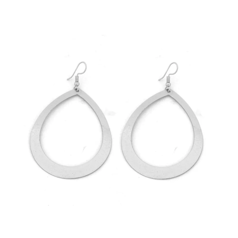 White gold Cut-out Teardrop Hoop Drop Earring