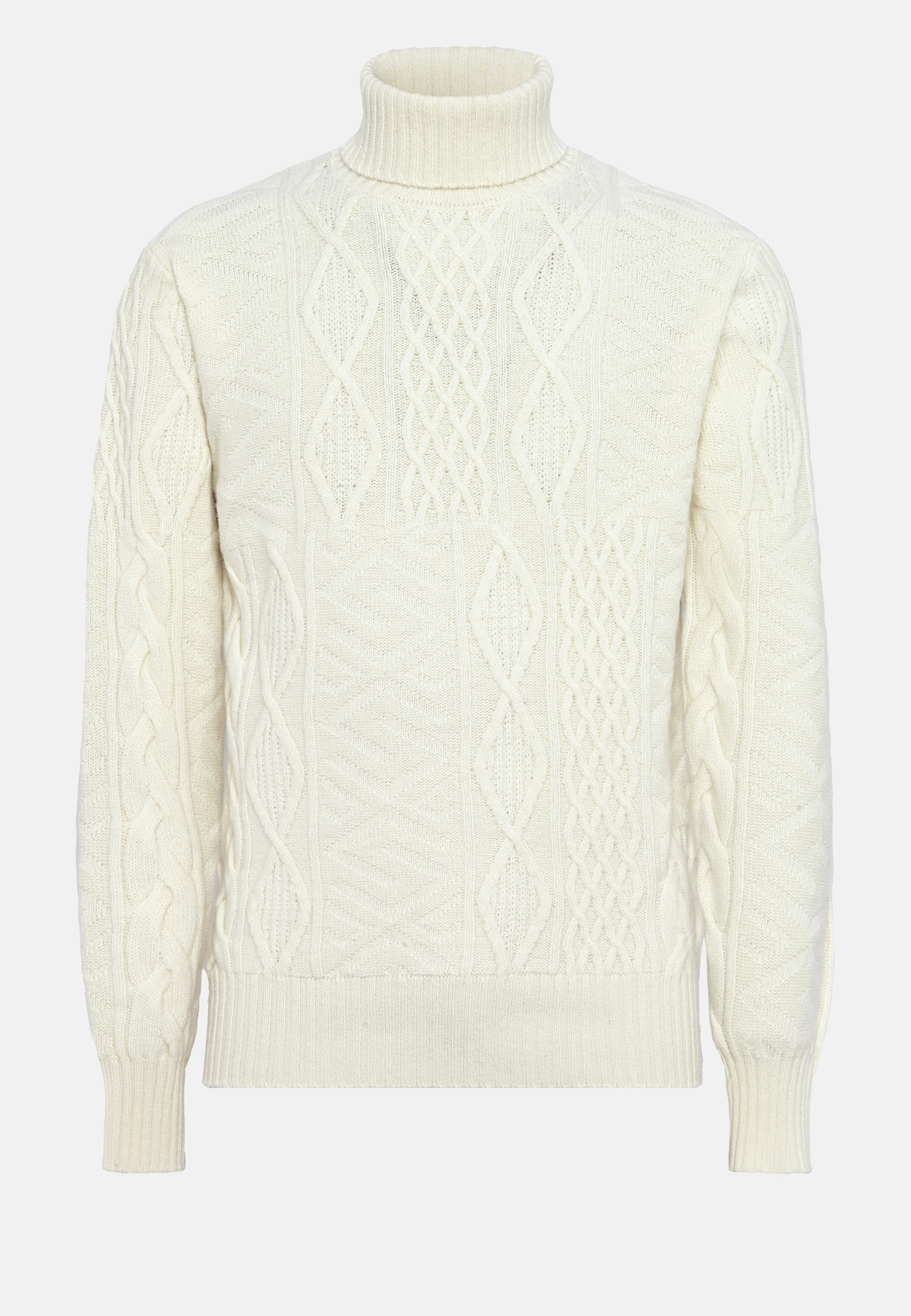 White Mixed Knit Polo Neck Jumper In Merino Wool