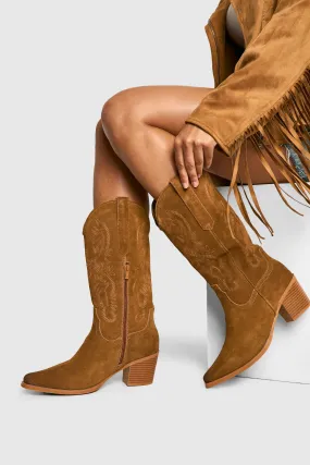 Wide Width Suede Embroidered Western Boot