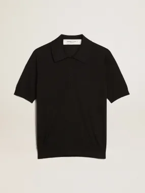 Women’s polo shirt in black merino wool