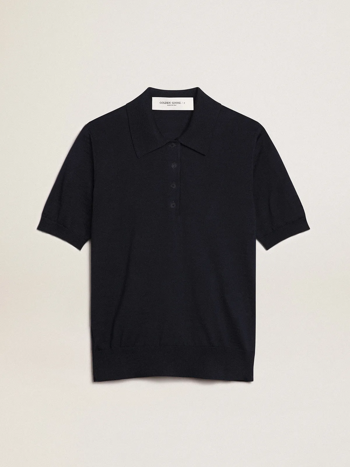 Women’s polo shirt in navy-blue merino wool