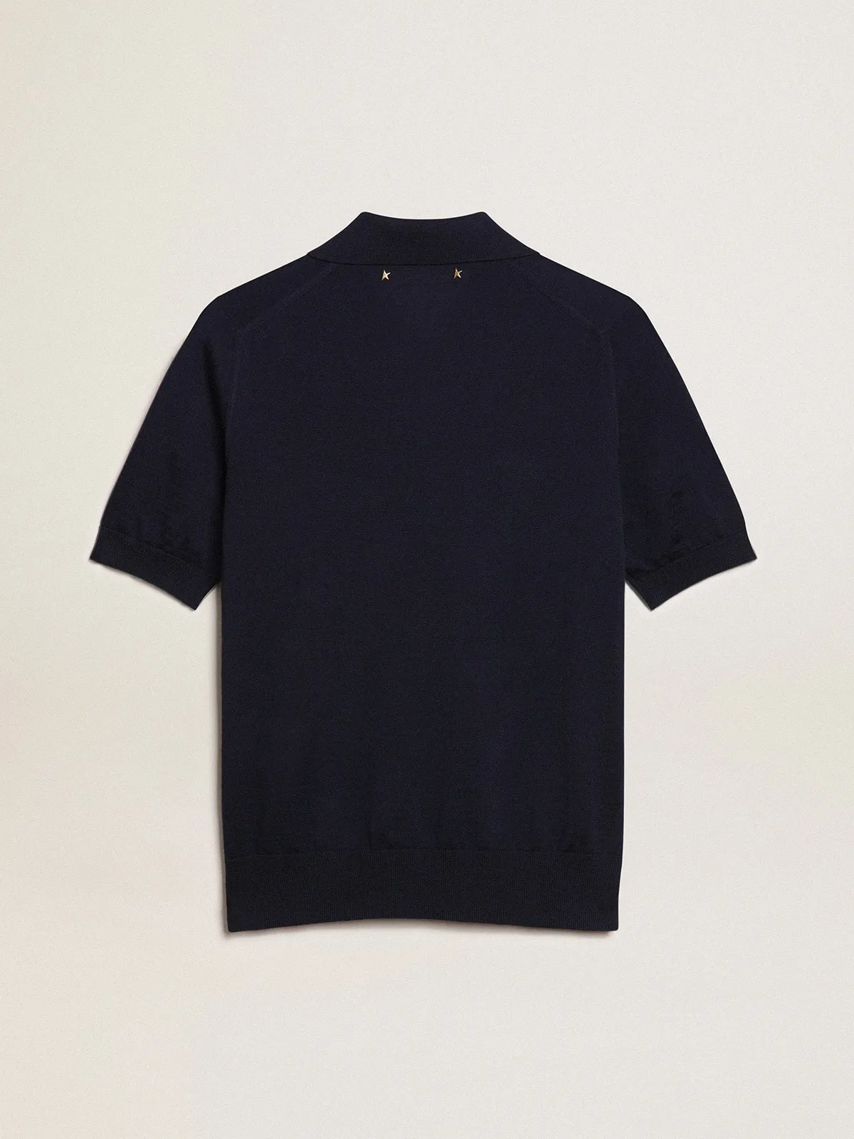 Women’s polo shirt in navy-blue merino wool