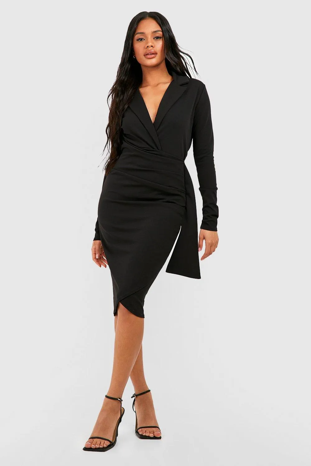 Wrap Detail Fitted Blazer Midi Dress