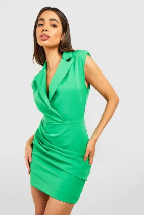 Wrap Drape Front Tailored Blazer Dress