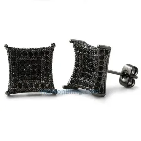 XL 3D Box Kite Black CZ Bling Bling Earrings