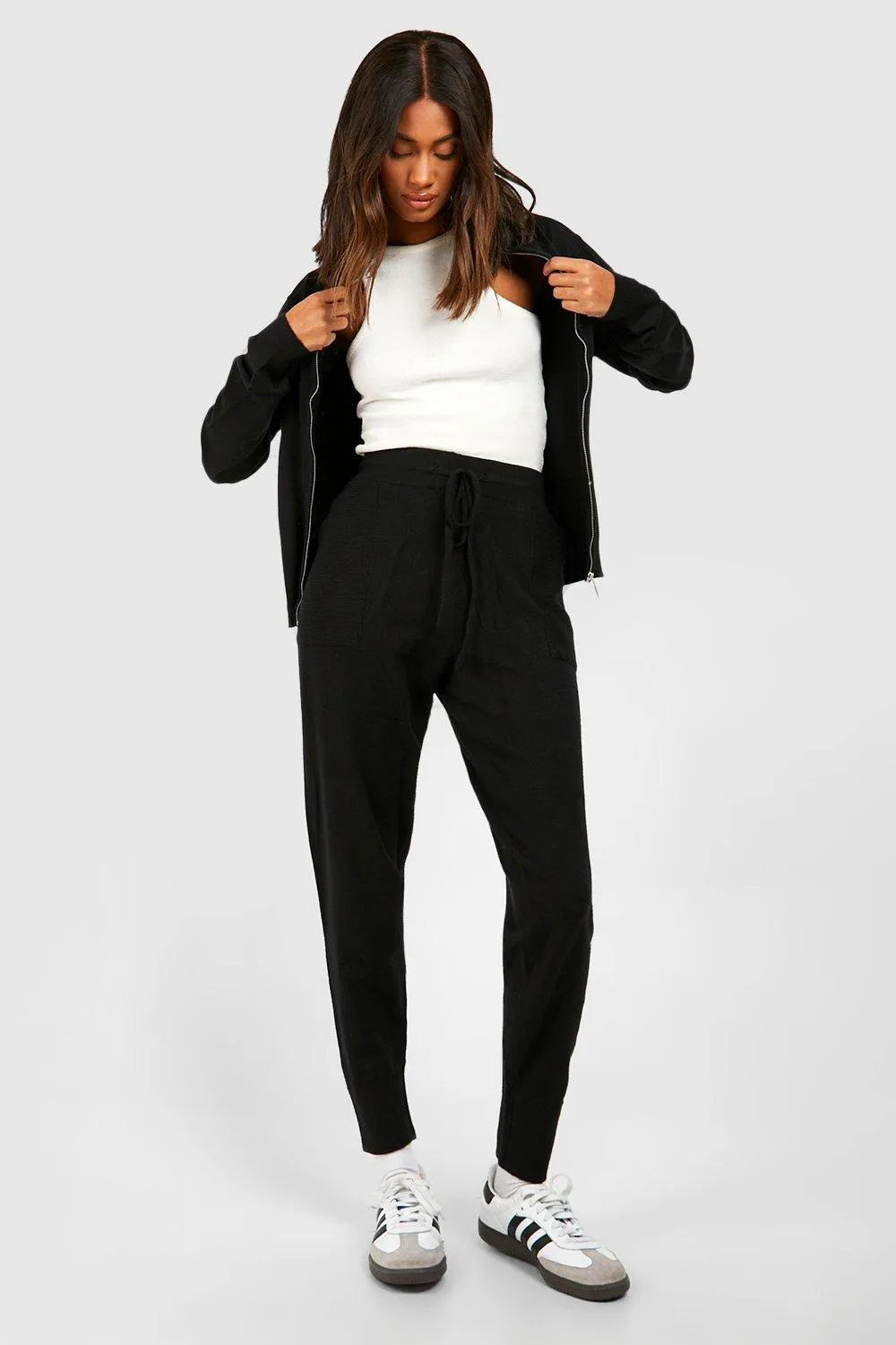 Zip Neck Knitted Sweater And Pants Set